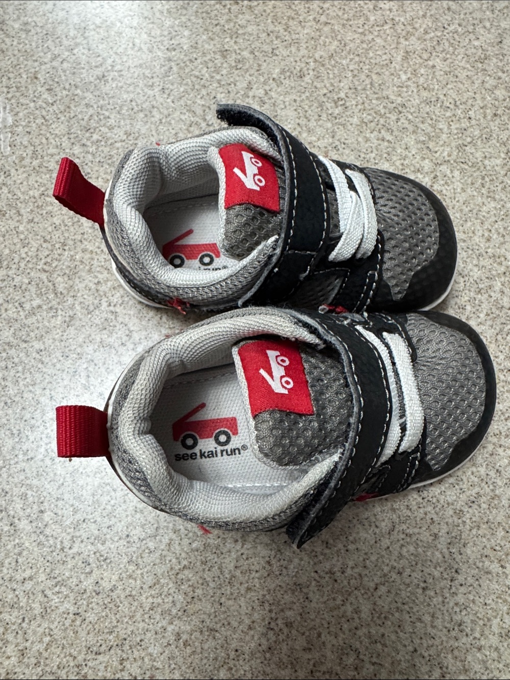See Kai Run Gray and Red Toddler Sneakers with Black Accents